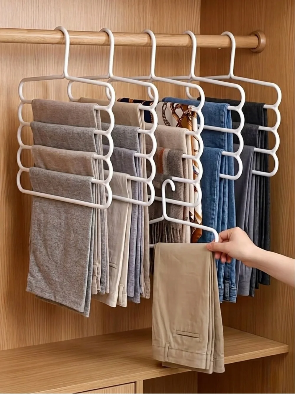 5pcs Multifunctional 5-Layer Pants Rack Anti-Slip Scarf & Trouser Storage Hanger